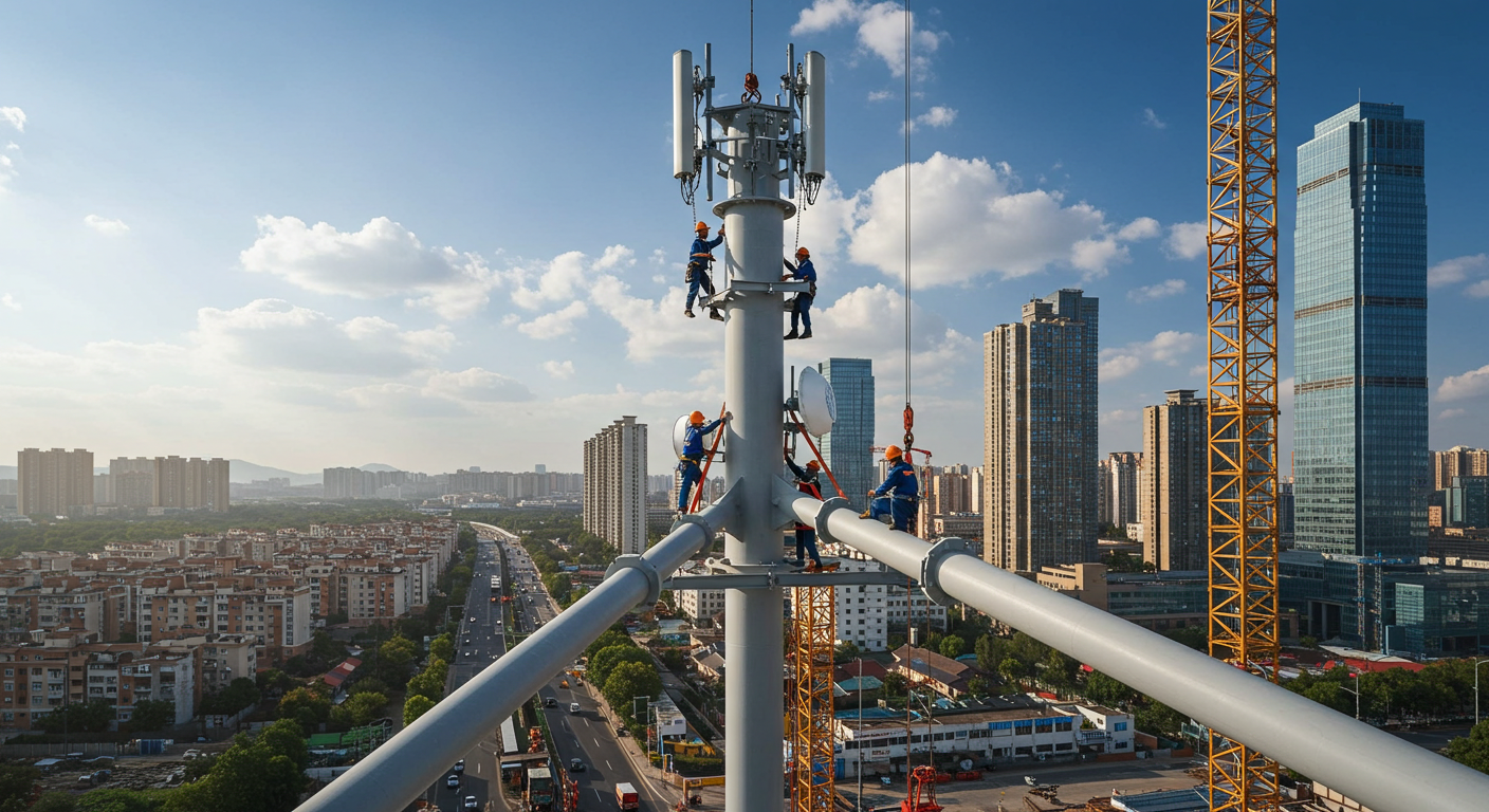 telecom monopole tower installation in china